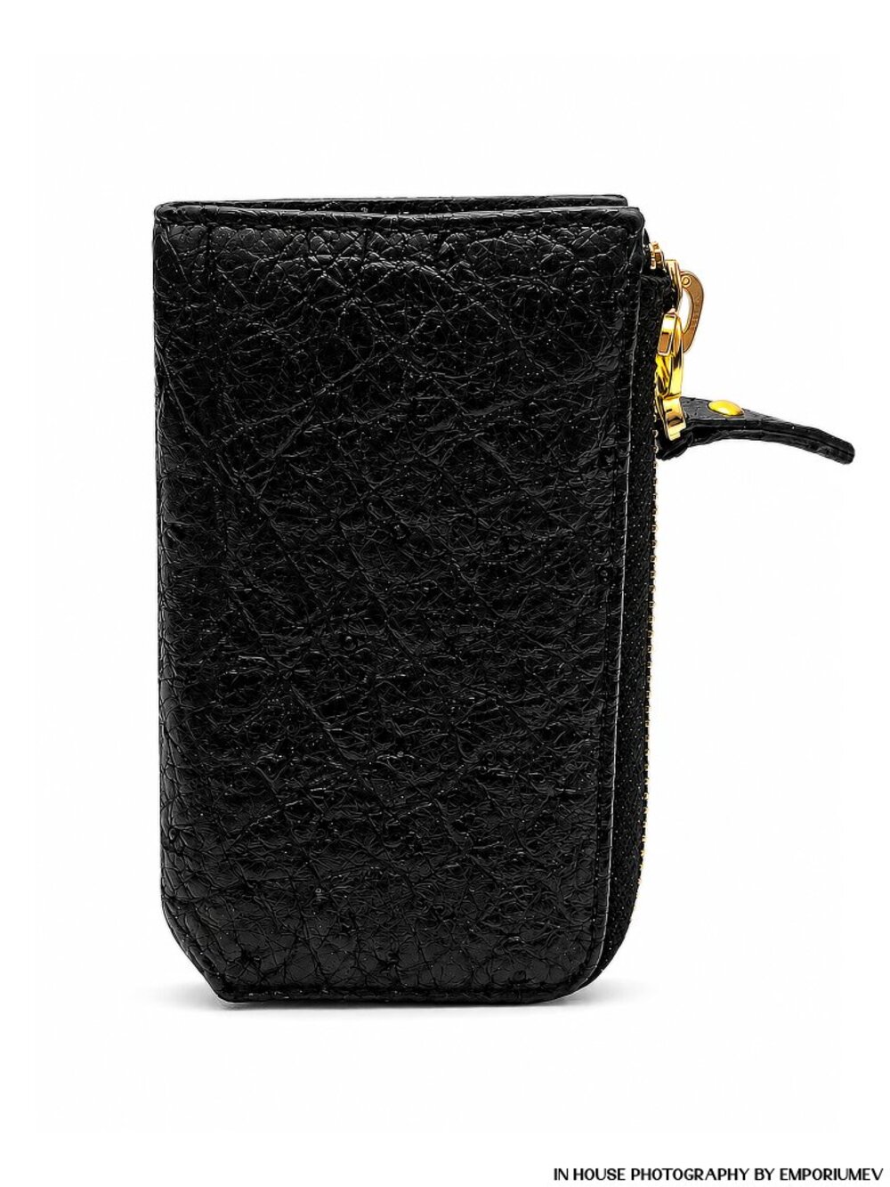 emporiumev Black Leather Key Case with Gold Keychain Holder Zip Closure (0033)